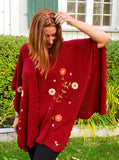 Flower Shawl Wine Red Châle Fleuri Rouge Vin