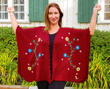 Flower Shawl Wine Red Châle Fleuri Rouge Vin