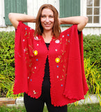 Flower Shawl Red Châle Fleuri Rouge